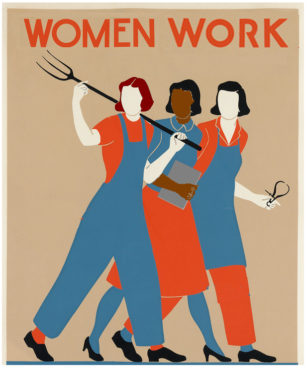 cartoonish outline image of three working women