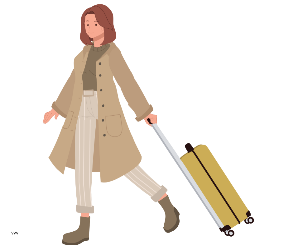 woman pulling a
          suitcase