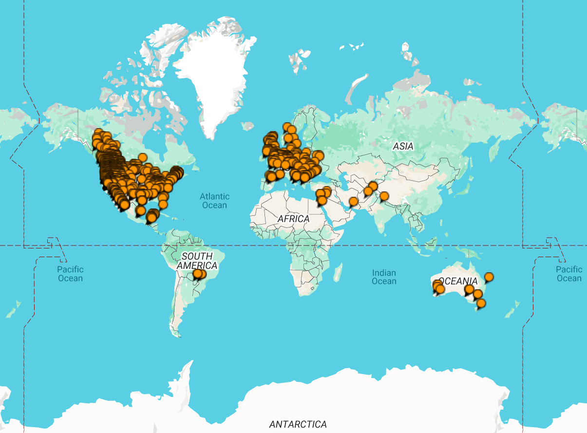 A map
        of the world pinned with everywhere I have been