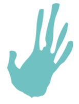 Green cartoon hand palm up facing the viewer, to denote caution